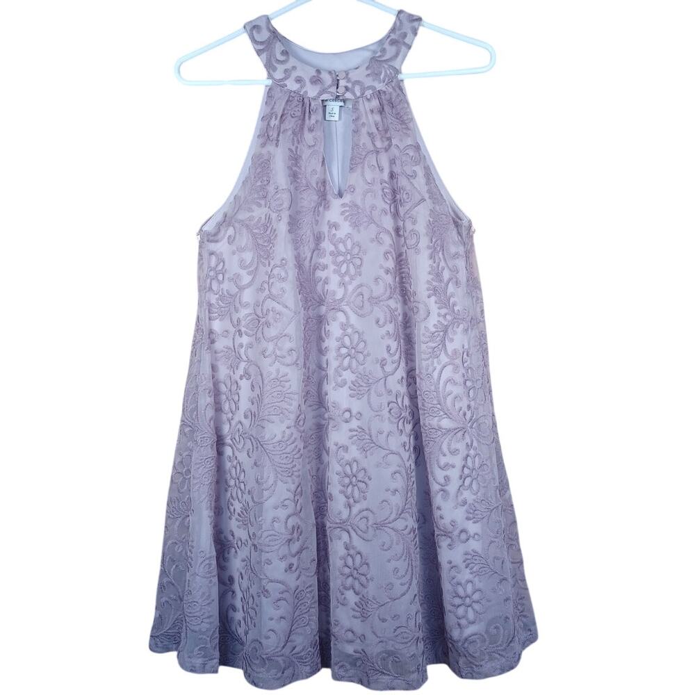 Francesca's Mauve Soutache Lace Halter Mini Dress Women's Size Small Romantic